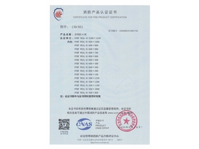 排煙防火閥（fá）3C證書（shū）  2500x1250-40